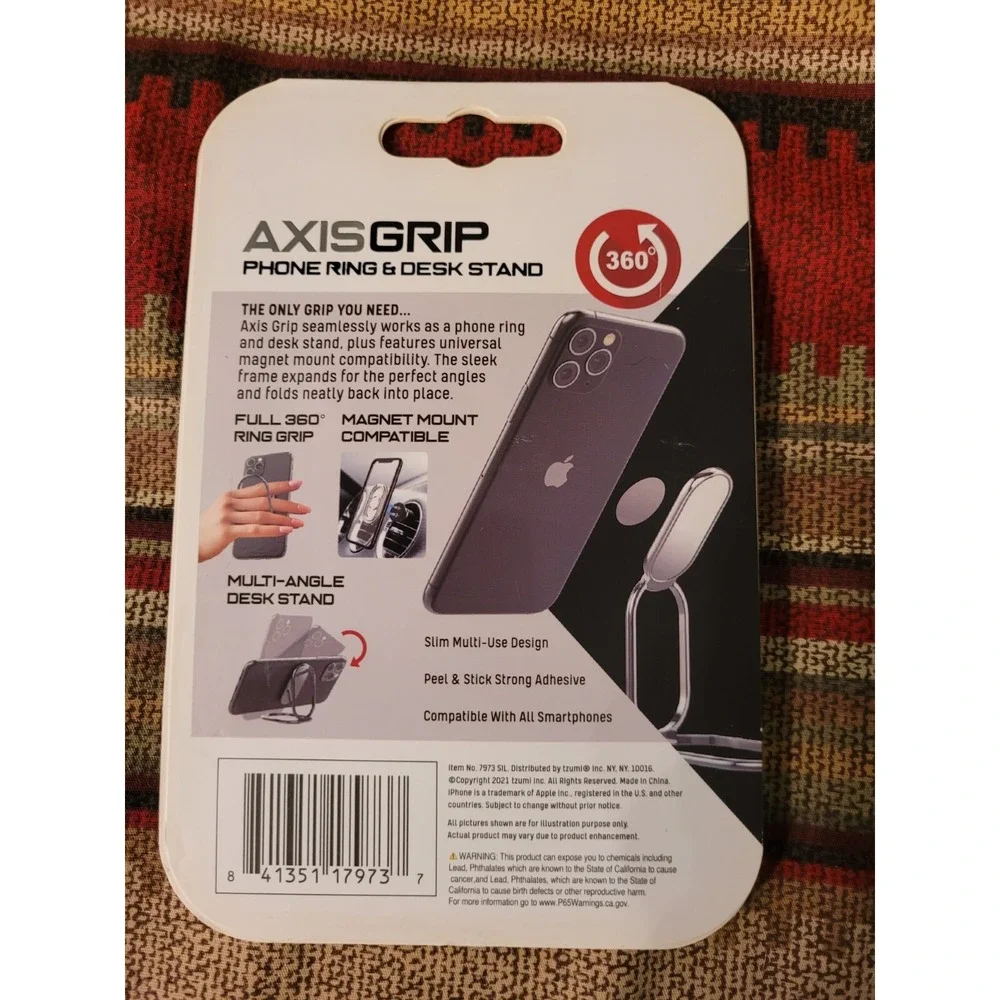 AXISGRIP Phone Ring & Desk Stand 360° Cell Phone Mount Magnet Compatible NEW NIB